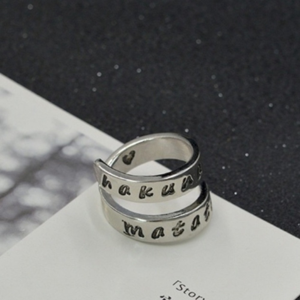 Hakuna Matata Hans stamped antique silver adjustable ring